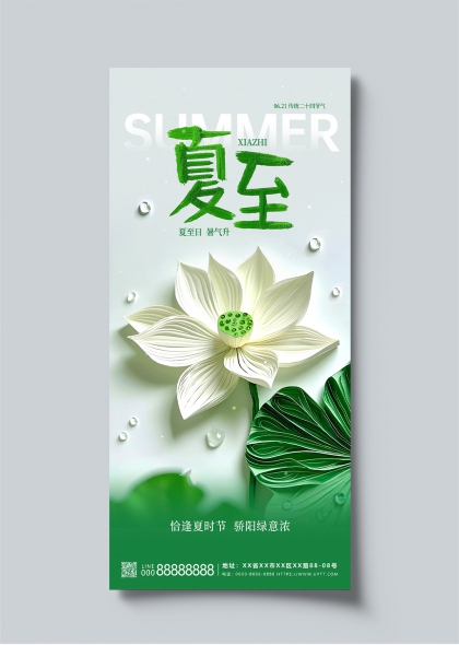 夏至时节清新荷花二十四节气宣传海报
