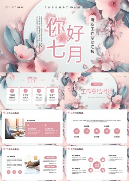 你好七月清新工作总结汇报PPT模板