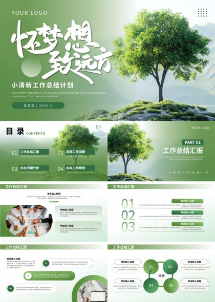 怀梦想致远方小清新工作总结计划PPT模板
