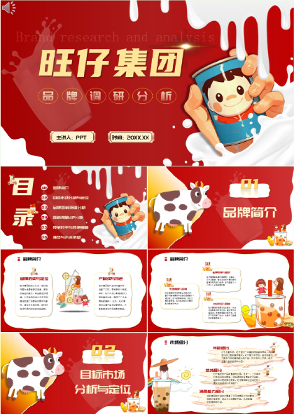 旺仔集团品牌调研分析报告卡通风格PPT模板