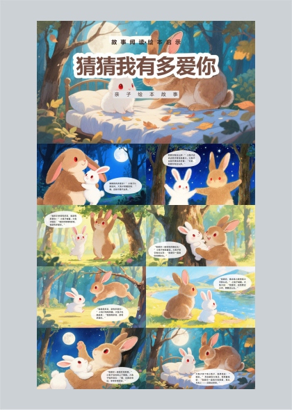 猜猜我有多爱你亲子绘本故事插画PPT模板