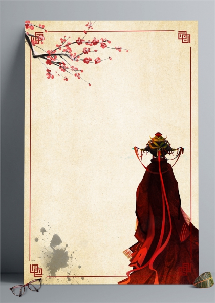 古风汉服女子赏梅图春节主题插画背景
