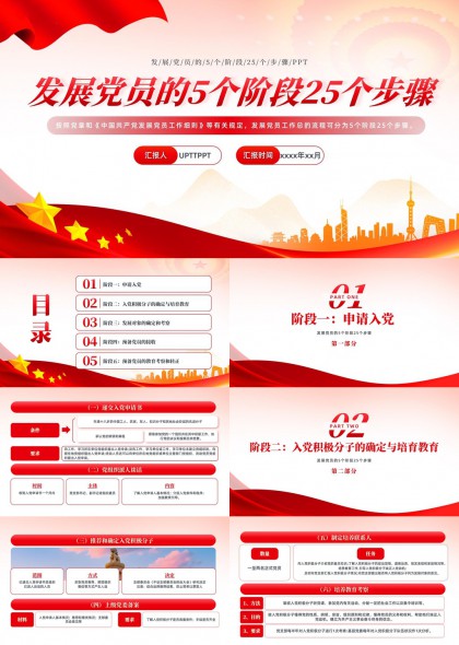 发展党员5个阶段25个步骤详解PPT模板