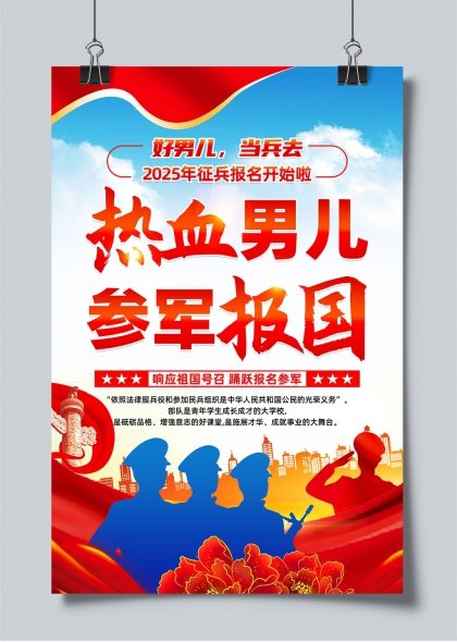 热血男儿参军报国2025征兵宣传海报设计