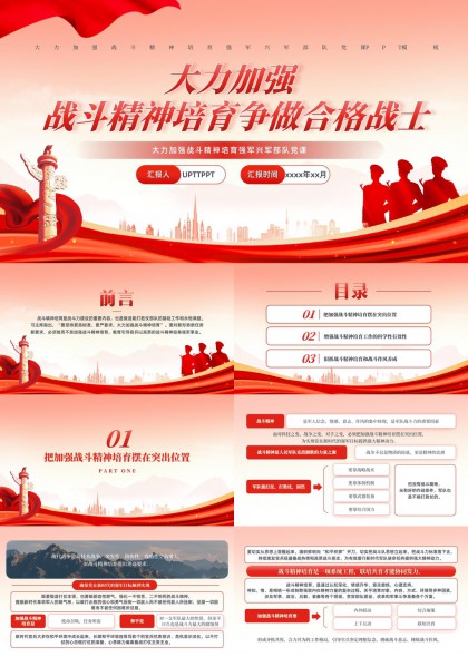 大力加强战斗精神培育争做合格战士PPT模板