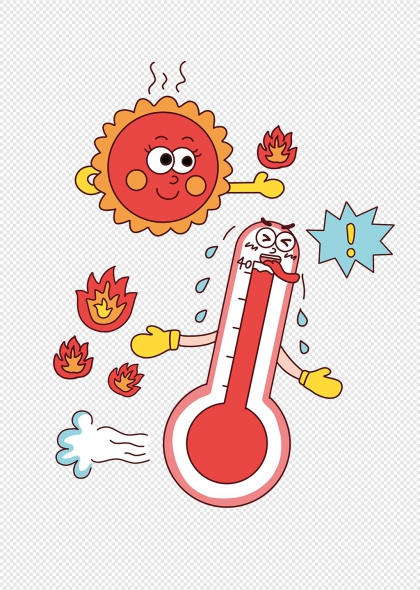 太阳温度计高温预警卡通元素