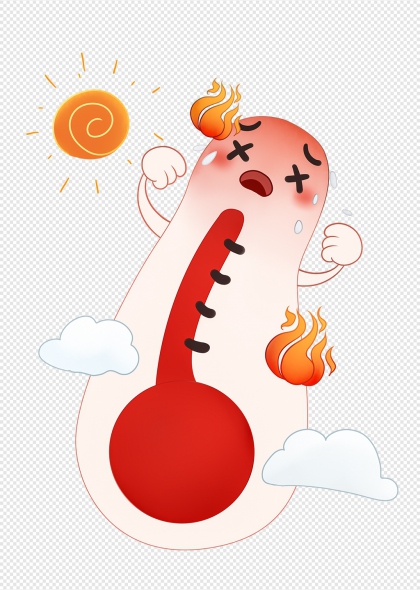 卡通温度计高温预警天气预报插画元素