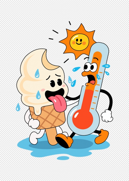 卡通冰淇淋融化温度计夏日高温预警元素