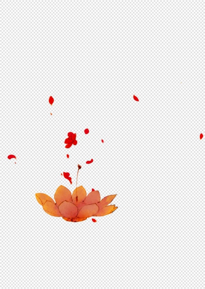 莲花绽放花瓣飘落传统文化免抠插画