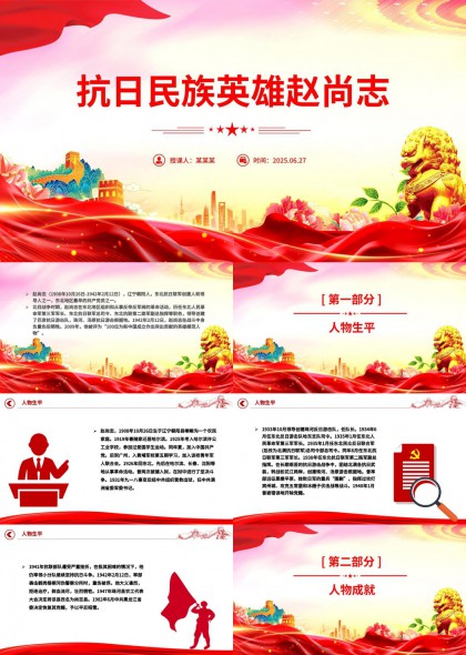抗日民族英雄赵尚志生平成就评价PPT模板