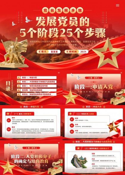 发展党员五个阶段二十五个步骤详解PPT模板