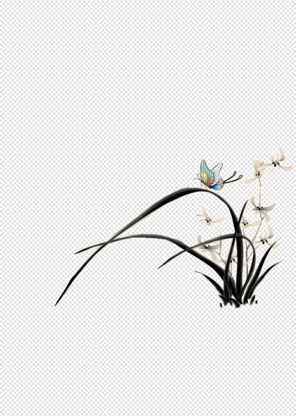 兰花蝴蝶自然生态免抠插画植物花卉装饰图案