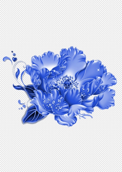 蓝色花朵与藤蔓装饰花卉艺术设计免抠插画