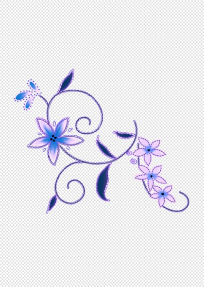 蓝色花朵藤蔓植物装饰图案免抠插画设计元素