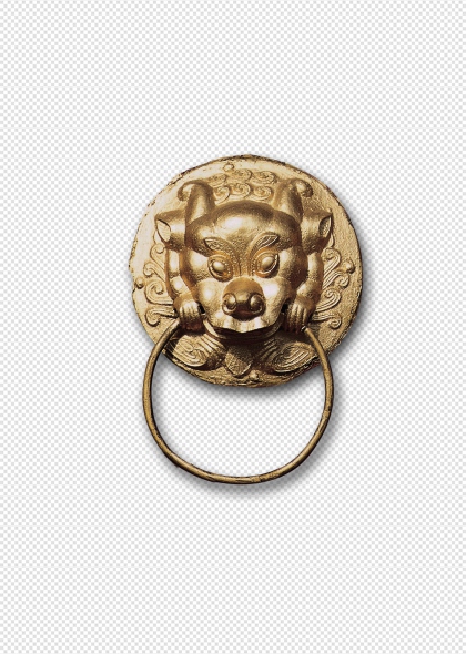 金色兽首门环中国古代建筑装饰免抠图