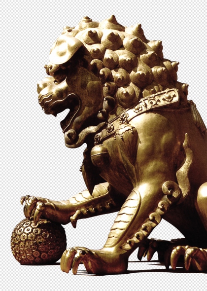 金色狮子雕像中国传统守护神免抠图