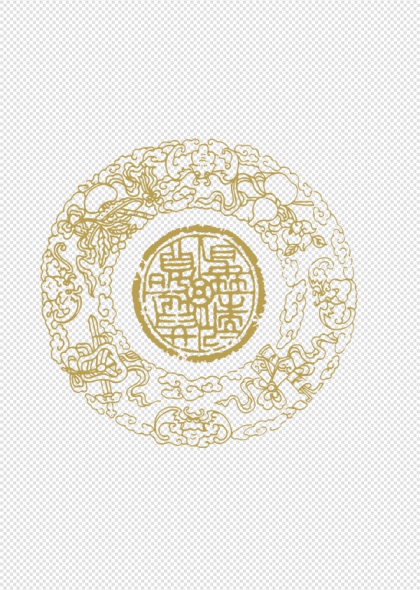 金色龙纹圆形图案传统文化装饰免抠图