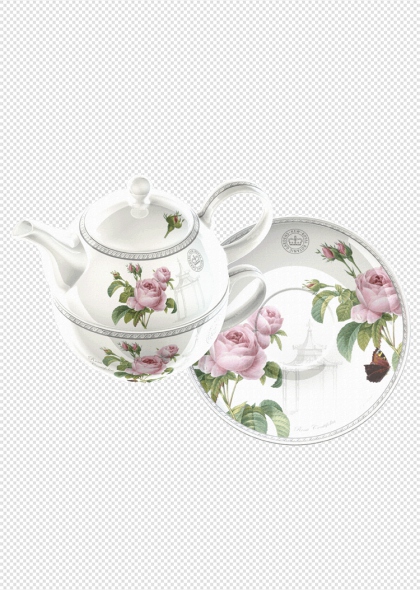 精美陶瓷茶具套装花卉图案装饰品免抠插画