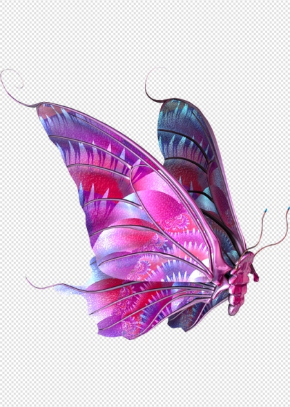 梦幻紫色蝴蝶免抠插画元素