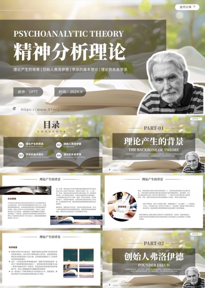 精神分析理论背景创始人弗洛伊德学派基本理论PPT模板