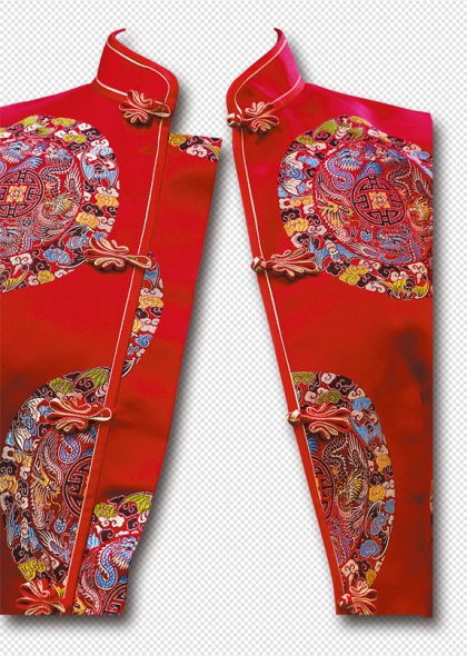 红色中式礼服图案装饰传统文化服饰免抠插画