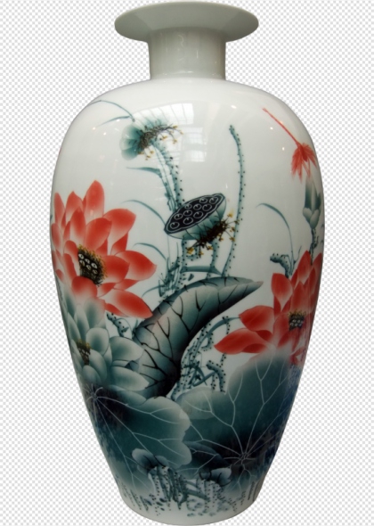 蓮花圖案瓷瓶高清免摳圖片