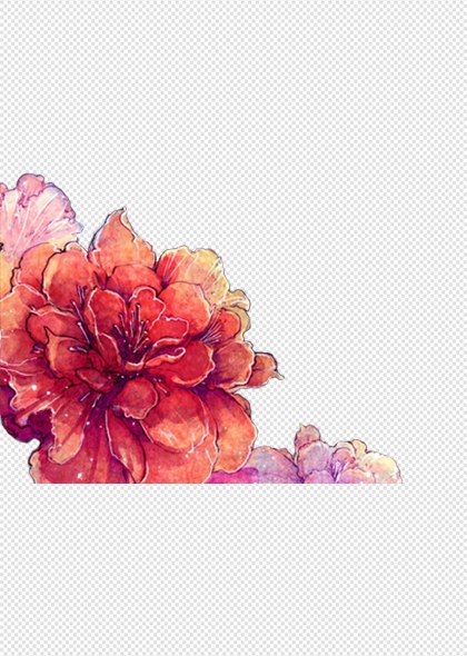 红色牡丹花与花瓣艺术插画免抠花卉图案