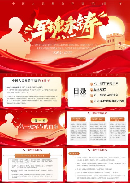 八一建军节98周年纪念红色主题PPT模板