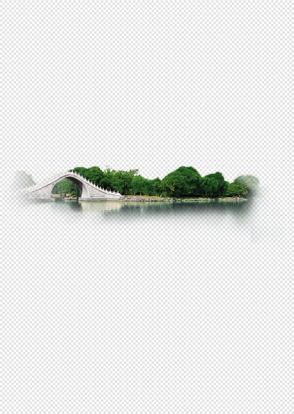 十七孔桥湖景园林景观免抠插画中国古典建筑风景背景