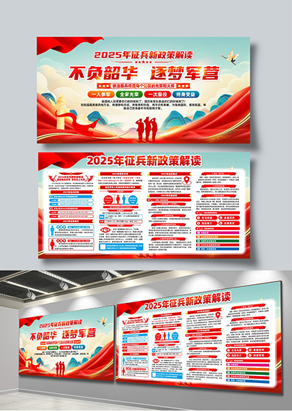 不负韶华逐梦军营2025年征兵新政策解读宣传栏展板