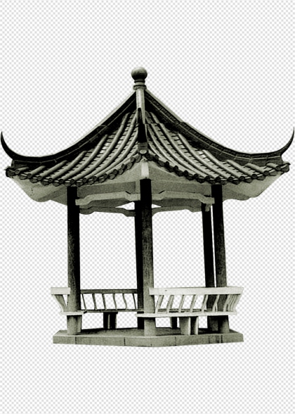 古典中式凉亭建筑园林景观免抠插画元素