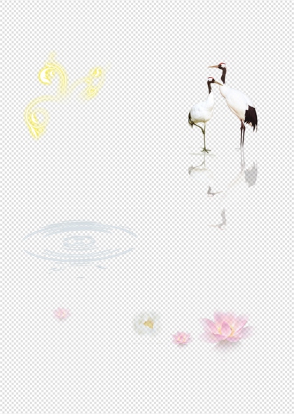 仙鹤荷花与祥云图案中国风免抠插画元素