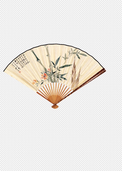 古典折扇竹子花鸟扇面免抠图片