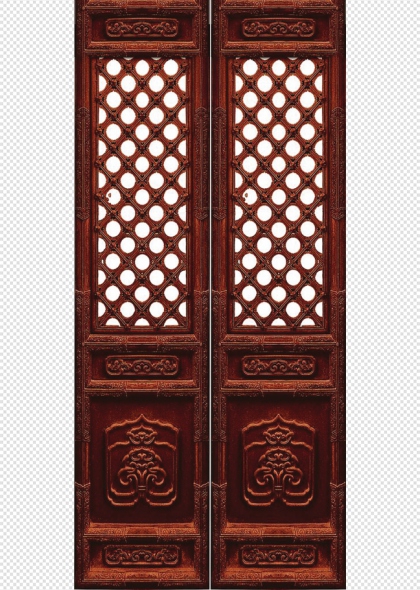 古典木门镂空窗格中式建筑装饰免抠插画