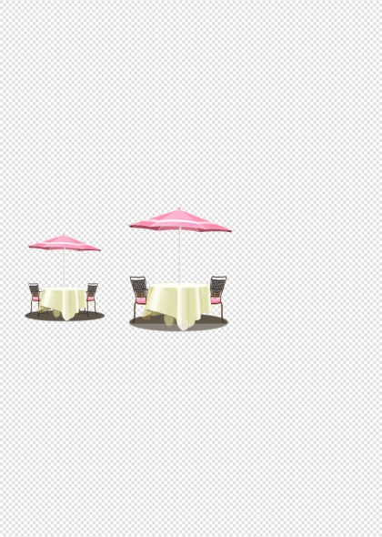粉色遮阳伞白色桌布户外休闲场景免抠插画