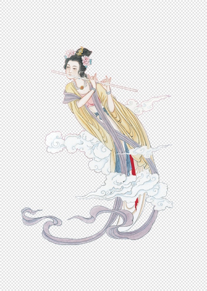 吹笛仙女神话人物仙气飘逸免抠插画