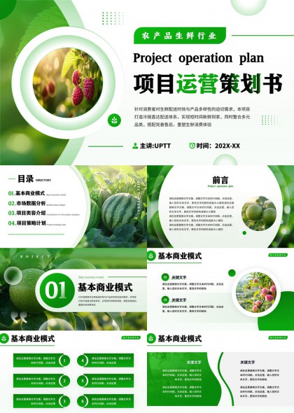 农产品生鲜行业项目运营策划书绿色风格PPT模板