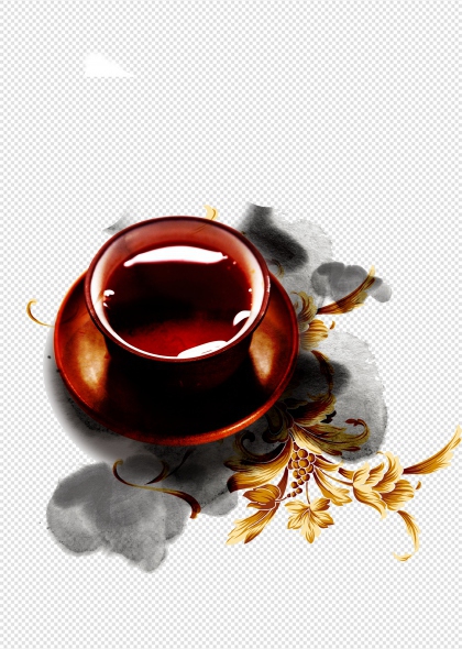 茶杯布艺花卉茶文化免抠组合元素