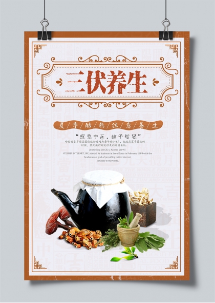 三伏养生夏季酷热中药调理宣传海报