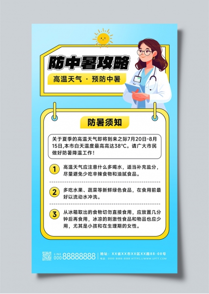 夏季防中暑指南医生讲解高温防护知识海报