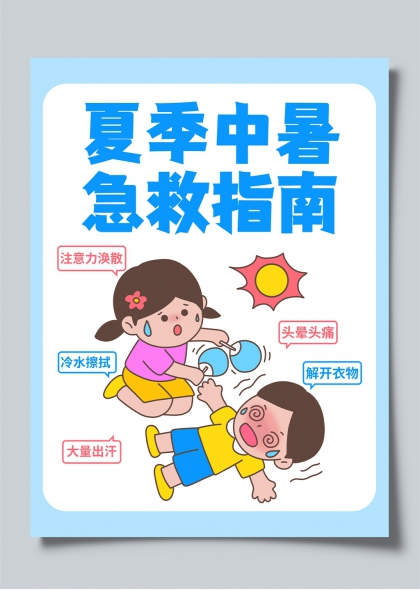 夏季中暑急救知识蓝色清新小红书封面海报