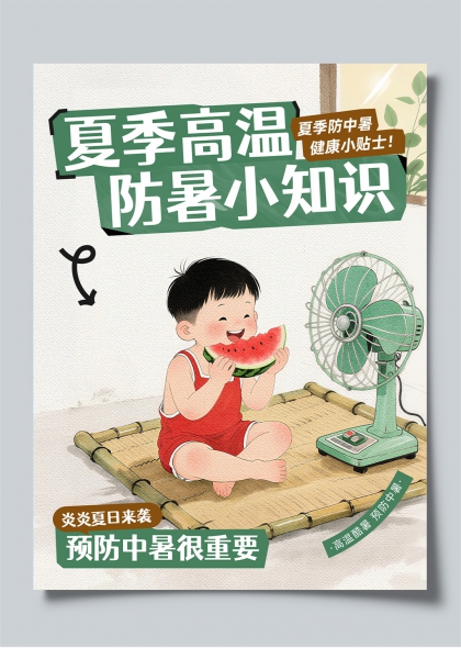夏季高温防暑小知识可爱插画小红书封面海报