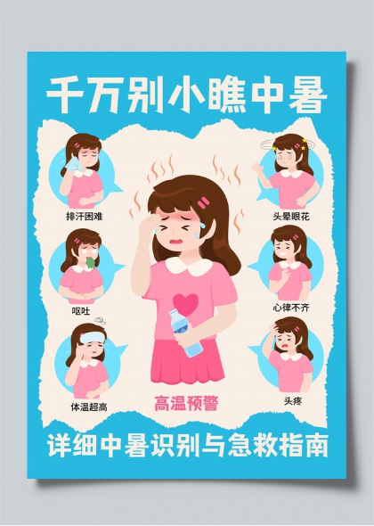 夏季中暑症状识别与急救小红书封面海报