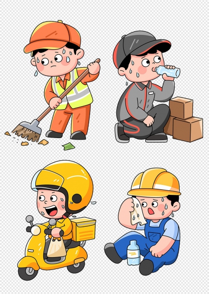 高温下的劳动者卡通职业角色免抠元素