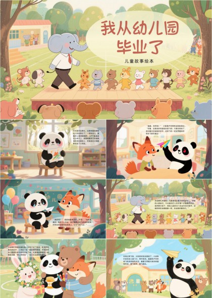 幼儿园毕业儿童故事绘本插画PPT模板
