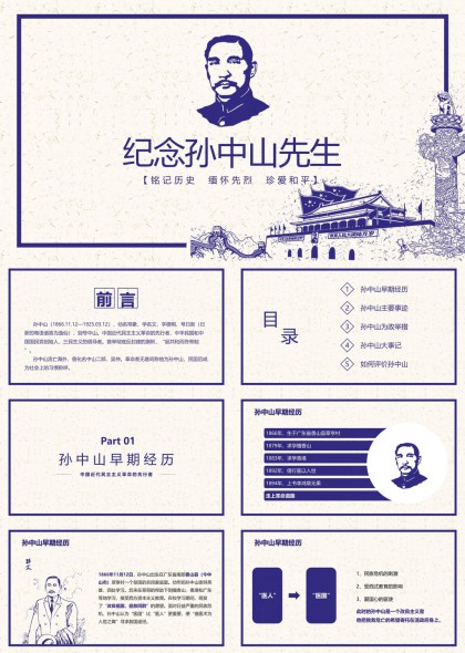 纪念孙中山先生生平事迹与评价PPT模板