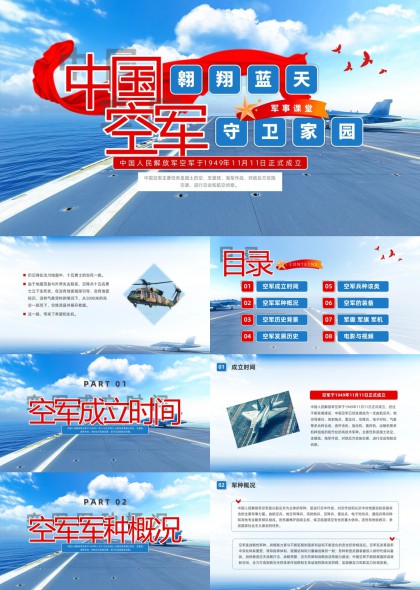 中国空军发展历程与装备介绍PPT模板