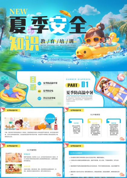 夏季安全培训防高温中暑防雷电PPT模板