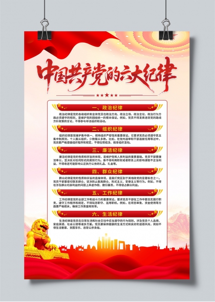 中国共产党的六大纪律党建教育宣传展板