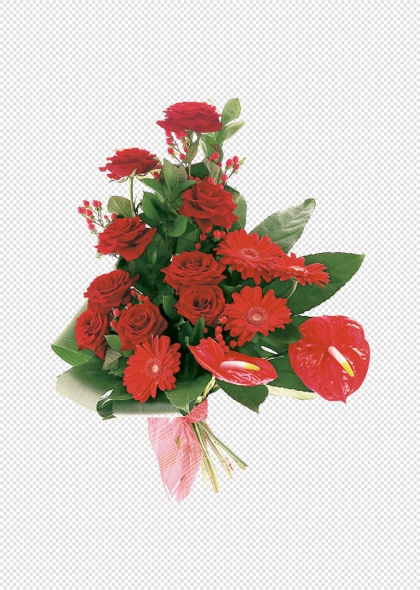 红色玫瑰花束高清PNG免抠花卉装饰元素